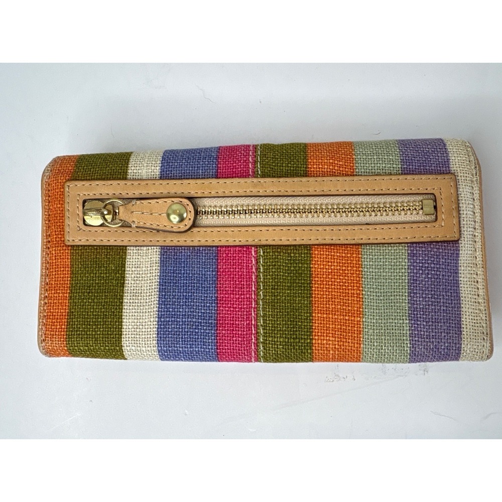 Coach Bonnie Legacy Multi Color Striped Canvas w Vachetta Leather Wallet Zippers - Picture 2 of 8